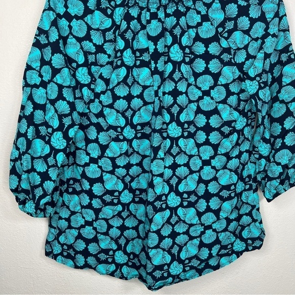 XS CROWN AND IVY TEAL BLUE SEASHELL BLOUSE HENLEY  TOP BOHO LIGHTWEIGHT - Picture 10 of 10